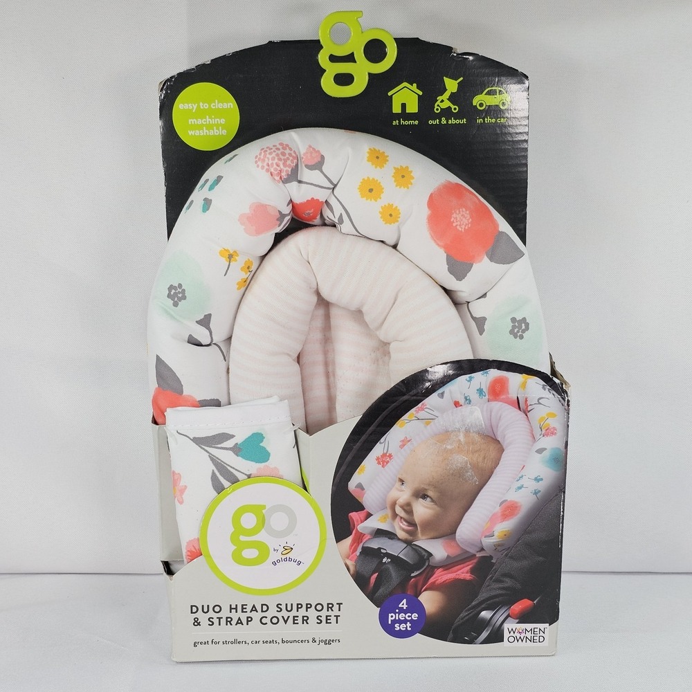 Go by Goldbug Duo Baby Head Support & Strap Cover Set 4 Piece Floral New Open